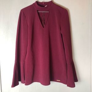 Michaell Kors high neck cut bell sleeve maroon top